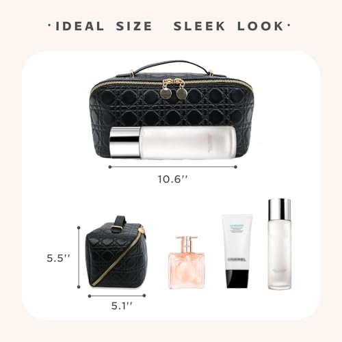 Travel Makeup Bag – Large Cosmetic Organizer with Waterproof PU Leather, Smooth Double Zipper & Tear-Resistant Lining, Toiletry Pouch for Women (Black) - color: 04-Black