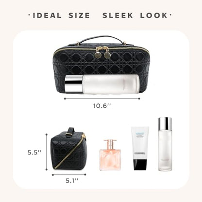 Travel Makeup Bag – Large Cosmetic Organizer with Waterproof PU Leather, Smooth Double Zipper & Tear-Resistant Lining, Toiletry Pouch for Women (Black) - color: 04-Black