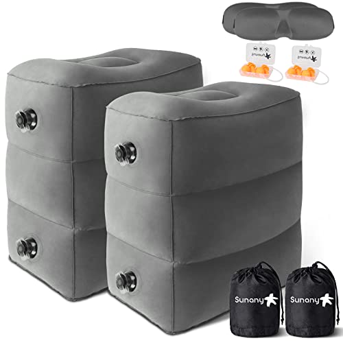 Sunany Inflatable Foot Rest Pillow for Airplane Travel, Adjustable Height for Kids/Adults to Sleep While Traveling,Suitable for Airplane, Office, Home, Trains, Cars and Any Travel（Dark Grey,2 Pack） - color: Dark Grey, size: 2 Pack