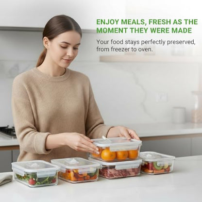 NutriChef 10-Piece Superior Glass Food Storage Containers Set (5 Containers + 5 Locking Lids),Stackable Meal-prep Design, BPA-free Airtight Clear Locking lids with Vent Lids & Air Hole, NCCLX5 - color: Transparent