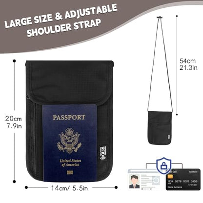 Likesing 5.5" L x 7.9" W Travel Neck Wallet, RFID Blocking Passport Holder, Security Lightweight Passport Travel Wallet, Neck Pouch Gifts for Women Men(Black) - color: Black