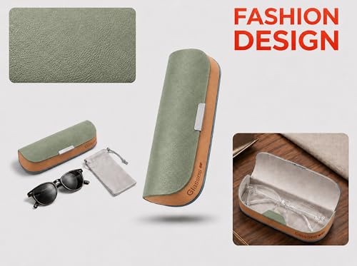 Glasses Case hard shell,3-in-1 Sunglasses Case & Eyeglass Case with Cleaning Cloth & Storage Pouch - color: Sage Green