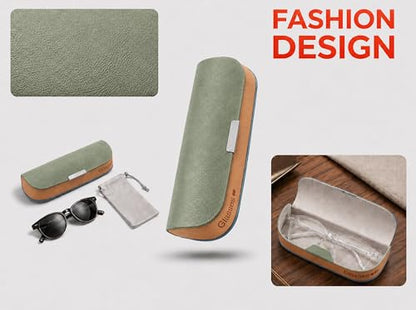 Glasses Case hard shell,3-in-1 Sunglasses Case & Eyeglass Case with Cleaning Cloth & Storage Pouch - color: Sage Green