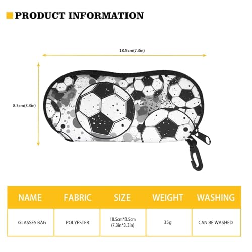 AFPANQZ Glasses Case with Carabiner Hanging Portable Neoprene Zipper Sunglasses Case Soft Lightweight - color: Black White Football
