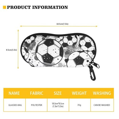 AFPANQZ Glasses Case with Carabiner Hanging Portable Neoprene Zipper Sunglasses Case Soft Lightweight - color: Black White Football