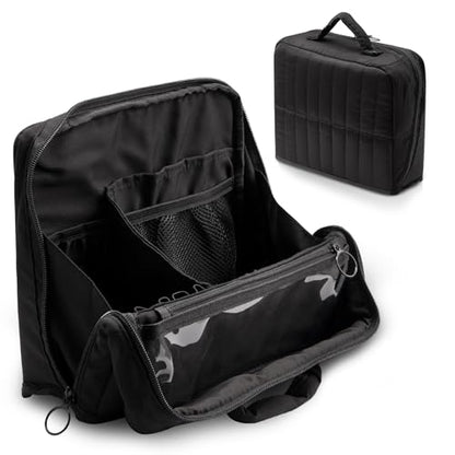 Abiudeng Standing Travel Makeup Bag Stand up Make up Bag Travel Toiletry Bag with Multiple Compartments Large Capacity for Women Business Trips Fitness and Daily Commutes (Black) - color: Blcack