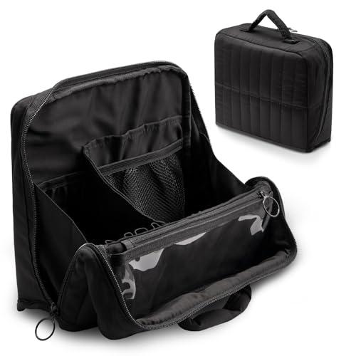 Abiudeng Standing Travel Makeup Bag Stand up Make up Bag Travel Toiletry Bag with Multiple Compartments Large Capacity for Women Business Trips Fitness and Daily Commutes (Black) - color: Blcack