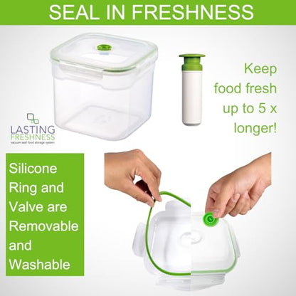 Lasting Freshness 11 piece Vacuum Seal Food Storage Containers with Vacuum Pump, Airtight and Leak Proof, Vacuum Sealed Food Storage Containers, Meal Prep Containers, Keep Food Fresh up to 5 X Longer - color: 11 Piece Square