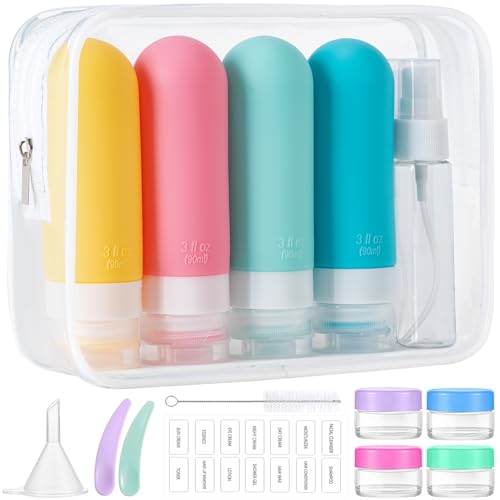 16pack Travel Bottles for Toiletries, TSA Approved LeakProof Squeezable Silicone Toiletry Containers for Shampoo, Conditioner, 3oz Portable Refillable Traveling Size Liquid Containers (16Pcs/Colorful) - color: 16PCS/Colorful