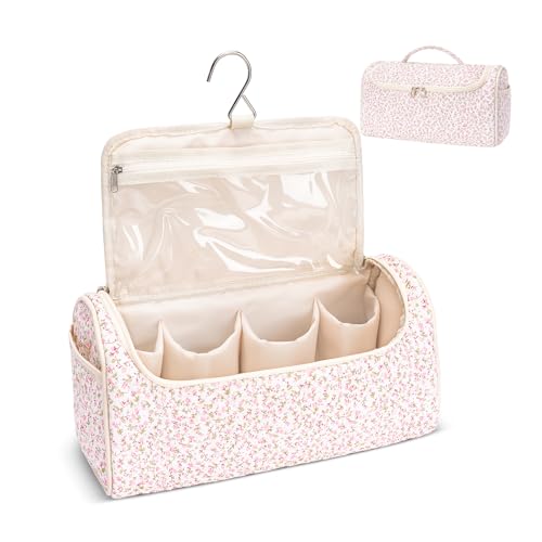 Quilted Hair Tools Travel Bag, Cute Portable Organizer Case with Hanging Hook, Compatible with Dyson Airwrap Styler,Hair Curler Accessories - color: Pink Flower
