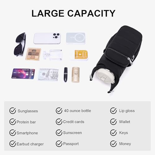 Water Bottle Bag 40 oz Crossbody Bag Insulated Carrier Purse Holder for Walking Hiking with Adjustable Strap - color: Black