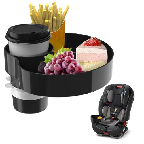 Kids Car Seat Tray, Travel Tray with Cup Holder for Toddler Baby, Kids Car Seat Food Snack Organizer for Road Trip, Stroller snack tray travel must haves - Black - color: Black