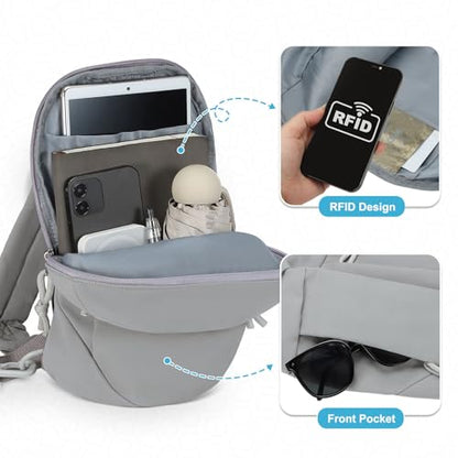 Small Sling Bag with RFID Blocking, Mini Fanny Pack for Women and Men, Convertible Crossbody Anti Theft Chest Bag for Travel Hiking Running, Grey - color: Grey
