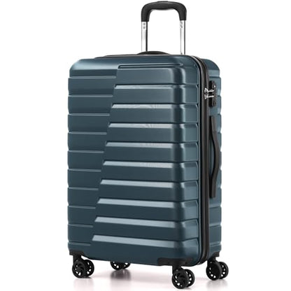 Coolife Medium Checked Luggage with Spinner Wheels, Hardside Suitcase TSA Lock Lightweight Travel Luggage 24-inch,Teal Blue - color: Teal blue, size: Medium(24in)