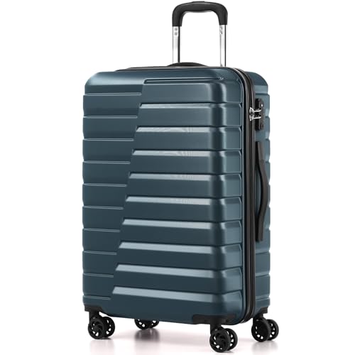 Coolife Medium Checked Luggage with Spinner Wheels, Hardside Suitcase TSA Lock Lightweight Travel Luggage 24-inch,Teal Blue - color: Teal blue, size: Medium(24in)