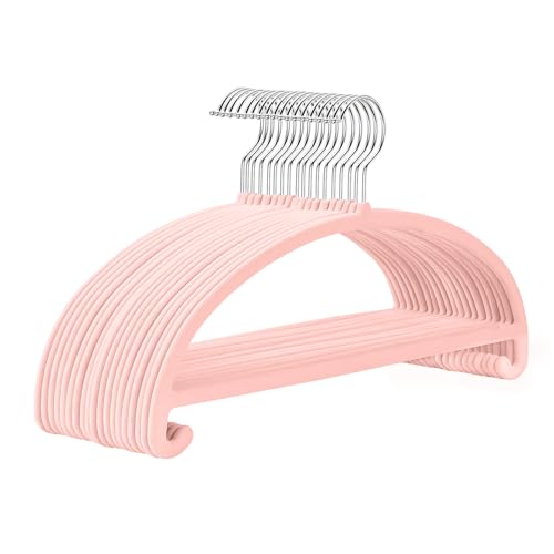 MIZGI 50 Pack Blush Pink Velvet Hangers - No Shoulder Bumps, Heavy Duty Non-Slip Chrome Hooks for Jackets, Coats, Pants - color: Blush Pink/Upgraded