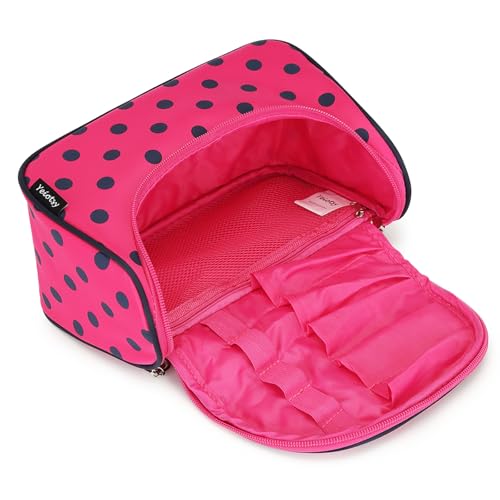 Yeiotsy Travel Cosmetic Bag for Women – Polka Dot Makeup Bag Organizer & Hanging Toiletry Bag - color: Rose Red