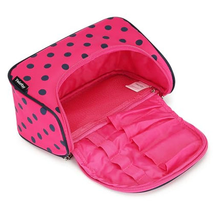 Yeiotsy Travel Cosmetic Bag for Women – Polka Dot Makeup Bag Organizer & Hanging Toiletry Bag - color: Rose Red