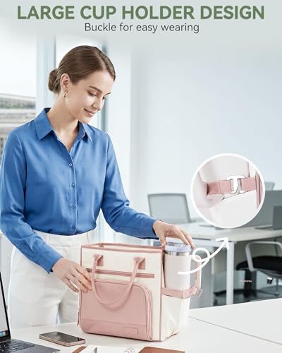 HOMESPON Insulated Lunch Bag Women Wide Opening Adult Lunch Box Large Leakproof Cooler Bag for Work Picnic Beach Family College Lunch Teacher Tote Bag with Adjustable Shoulder Strap Cup Holder(Pink) - color: Pink