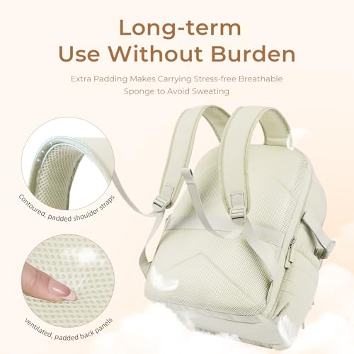CLUCI 17.3 Inch Laptop Backpack for Women, Anti Theft Travel Backpack, Puffer Quilted Work Backpack, Water Resistant College Bookbag, Carry on backpack with RFID (Beige) - color: White