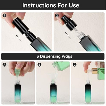 Segbeauty 0.34oz Travel Perfume Bottle Refillable, 5pcs Perfume Glass Spray Bottles, 10ml Mini Travel Atomizer Sprayer, Empty Press Pump Bottles, Cologne Atomizers with Clear Transfer Tool Set - color: Green Blue Red Purple Black, style: Mini Bottles