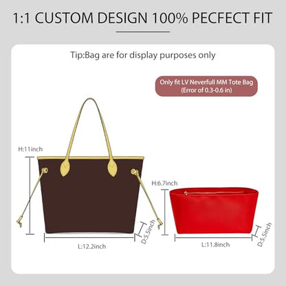 Soft Nylon Purse Organizer Insert for Lv Neverfull MM Tote Bag, Waterproof Lightweight Luxury Neverfull MM Organizer Red, Handbags Divider Inner Shaper with Cup Holder & Zipper Pocket - color: Red