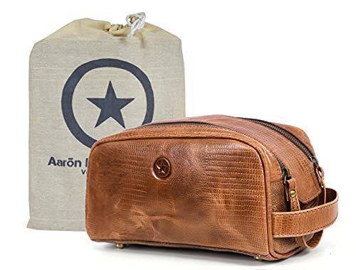 10" Premium Leather Toiletry Travel Pouch With Waterproof Lining | King-Size Handcrafted Vintage Dopp Kit By Aaron Leather Goods (Cerulean) - color: Cerulean