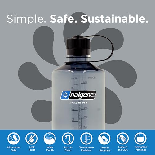 Nalgene 32 oz Narrow Mouth Water Bottle | BPA-Free, Durable & Leak Proof, Lightweight Bottle for Hiking, Gym & Travel, Grey (Pack of 6) - color: Grey, size: 32 Ounces (Pack of 6)