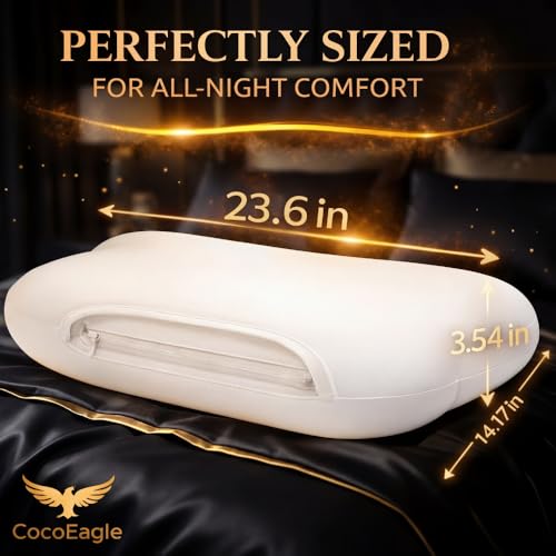 Low-Profile Cervical Memory Foam Pillow for Side & Back Sleepers, Ergonomic Neck Support, Cool-Touch Cover, Gentle Contour Design, Thin Zip Spacer Pouch & Sleep Eye Mask Included