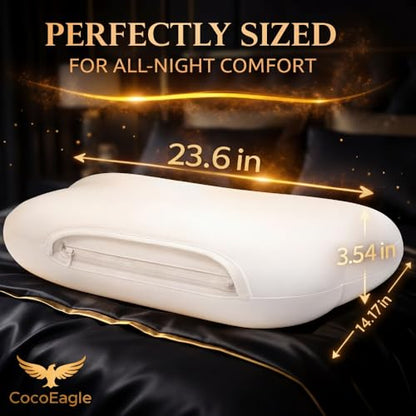 Low-Profile Cervical Memory Foam Pillow for Side & Back Sleepers, Ergonomic Neck Support, Cool-Touch Cover, Gentle Contour Design, Thin Zip Spacer Pouch & Sleep Eye Mask Included