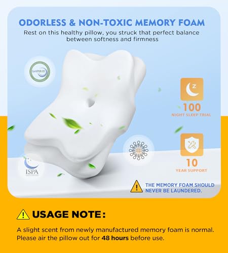 Osteo Sustained Cervical Health Neck Pillow, Contour Zoned Design Ergonomic Pillow for Pain Relief, No-Temperature Affected Memory Foam Pillows, Cooling Pillow Support Side, Back, Stomach Sleeper