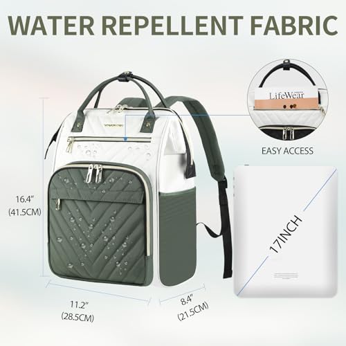 VANKEAN Laptop Backpack for Women Fashion Computer Work Bag, Large Capacity Waterproof Backpack, College Daypack Business Travel, 15.6 Inch Beige-Army green - color: Beige/Army Green, size: 15.6 Inch