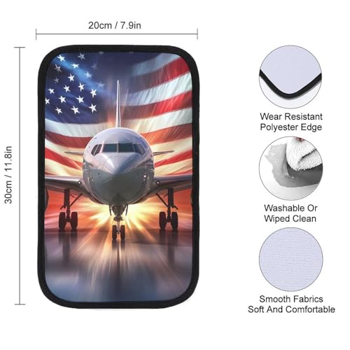 USA Flag Airplane Aircraft Car Center Console Cover Auto Armrest Protector Cushion Interior Accessories for Most Vehicles