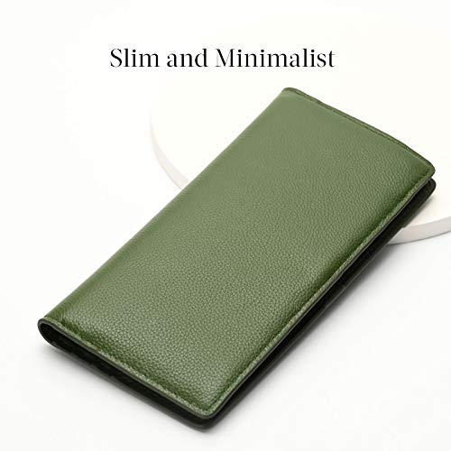 Bveyzi Ultra Slim Thin Leather RFID Blocking Credit Card Holder Bifold Clutch Wallets for Women - color: Olive Green