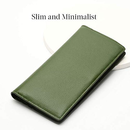 Bveyzi Ultra Slim Thin Leather RFID Blocking Credit Card Holder Bifold Clutch Wallets for Women - color: Olive Green