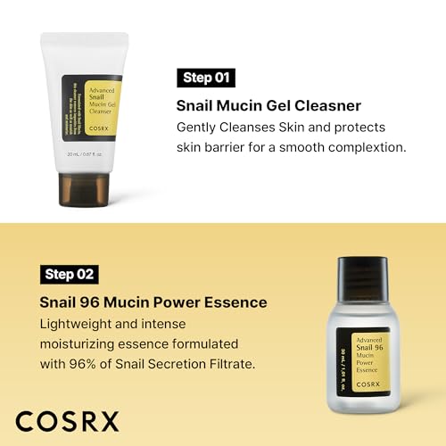 COSRX All About Snail Mucin Korean Skin Care Set, Mini Travel Essentials, Travel Size Gift Set with Snail Mucin Face Wash, Serum, Moisturizer & Eye Cream, Rejuvenating Kit, Mothers Day Gifts for Mom