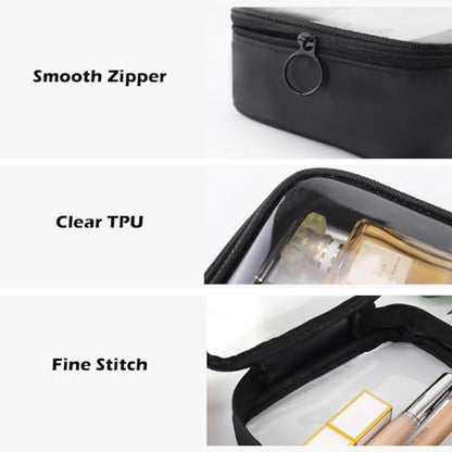 Clear Makeup Bag, TSA Approved Clear Toiletry Bag, Carry on Makeup Bag, Compact Cosmetic Bag with Zipper (Small) - color: Black TPU, size: Small