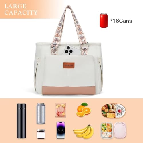 Lunch Bag Lunch Box Women - Leakproof Insulated Lunch Cooler Bag for Women - Large Lunch Tote Bags Adults, White - color: 08-Brownish White, size: Large