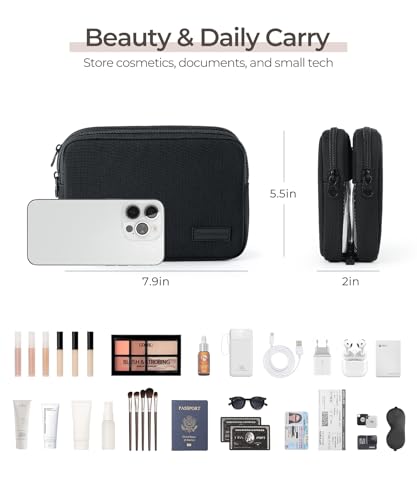 Preppy Makeup Bag, Rectangle Double Detachable Cosmetic Organizer, Clear Side Panel Portable Travel Pouches for In-Flight Essentials, Beauty & Tech Accessories, Gift for Women - color: Black