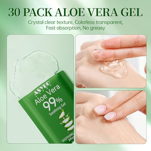 30 Pack Natural Aloe Vera Gel -99% Pure Moisturizing Aloe Vera, Soothing and Hydrating, Sunburn and Scar Repair, Portable Travel Size, After Sun Care for Face Body Hair
