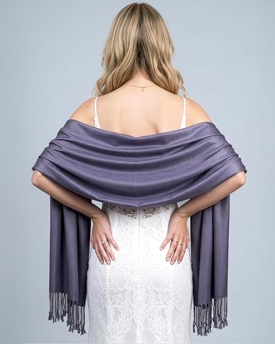 Achillea Lightweight Pashmina Scarf for Women – Soft Silky Shawl Wrap for Evening Dresses, Bridesmaids & Everyday Wear - color: Bluish Purple