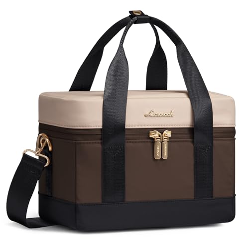 LOVEVOOK Insulated Lunch Bag for Women & Men - Cooler Lunch Tote and Lunch Box for Work and Travel, Coffee-khaki-black - color: Coffee-khaki-black, size: Large