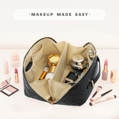 Travel Makeup Bag – Large Cosmetic Organizer with Waterproof PU Leather, Smooth Double Zipper & Tear-Resistant Lining, Toiletry Pouch for Women (Black) - color: 04-Black