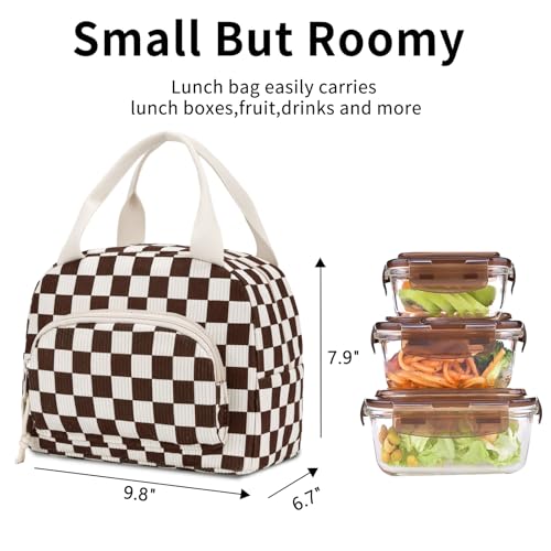 Lunch Bag Women Lunch Box for Women Adult Cute Insulated Lunch Bag Small Cooler Lunch Tote Bags for Work Picnic School (Coffee-White Plaid) - color: Coffee-White Plaid