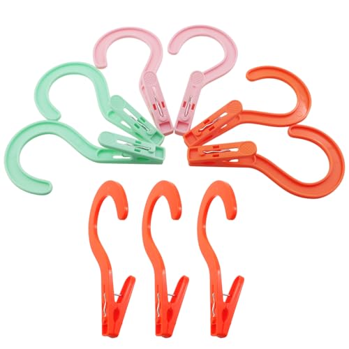15PCS Laundry Hooks with Clips 5.2 Inches Multi Function Dual Use Thickened Colored Plastic Clothespins Drying Storage Tools for Boot Racks Travel Hanging Towels Hats Socks Coats