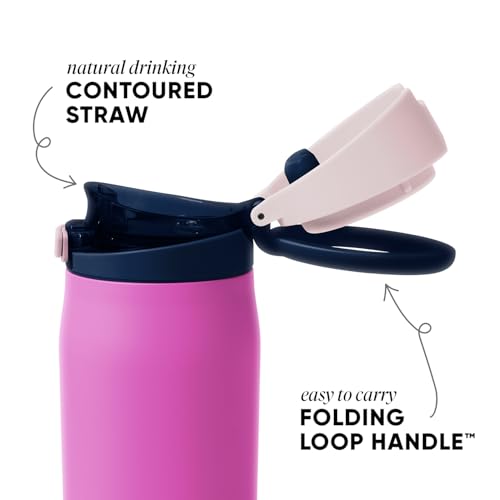 Simple Modern Mesa Loop Water Bottle with Covered Straw and Handle | 24oz Cup Holder Friendly Insulated Stainless Steel Bottles for Travel, Sports and School | Fuscia Mix - color: -Fuscia Mix, size: 24 Ounces