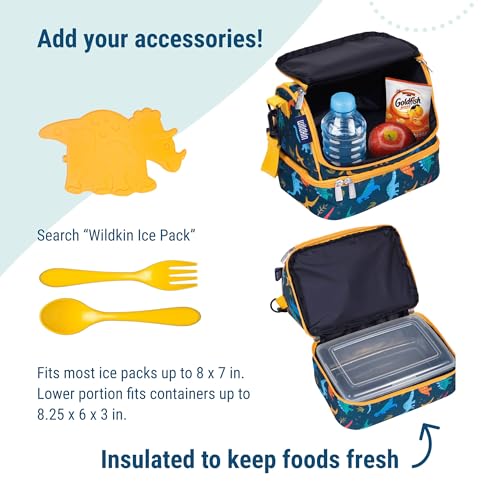 Wildkin Kids Two Compartment Insulated Lunch Bag – Keeps Food Hot or Cold, Easy-Clean Lining, Leak-Resistant & BPA-Free – Boys & Girls, Ideal for School, Travel & Daycare – Jurassic Dinosaurs - color: Jurassic Dinosaurs