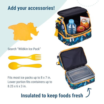 Wildkin Kids Two Compartment Insulated Lunch Bag – Keeps Food Hot or Cold, Easy-Clean Lining, Leak-Resistant & BPA-Free – Boys & Girls, Ideal for School, Travel & Daycare – Jurassic Dinosaurs - color: Jurassic Dinosaurs