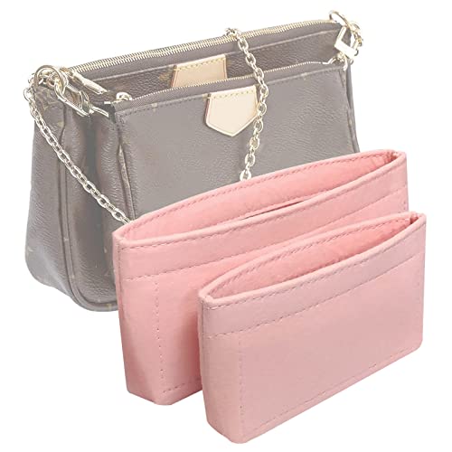 Vercord Felt Purse Organizer Insert Pochette Handbag Insert Bag in Bag for Multi Pochette Accessories Add Zipper Pocket Pink - color: Pink