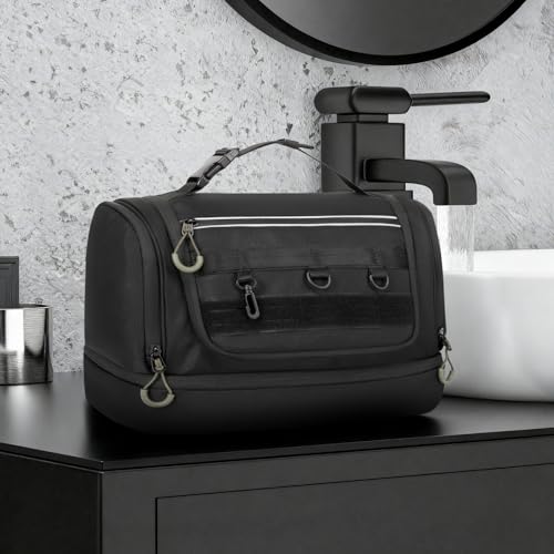 TANGCORLE Toiletry Bag for Men, Handing Travel Toiletry Organizer Protable Water Ressistant Bathroom Shaving Bags for Toiletry Accessories, Travel Essentials, Black(Empty Bag)